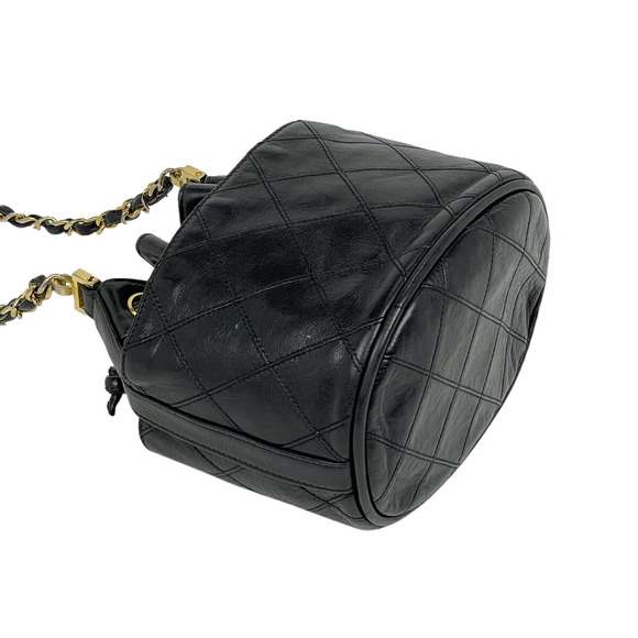 Chanel Chain Bag Leather Black Bicolor Drawstring Shoulder - Picture 1 of 10